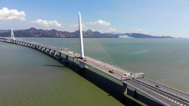 Vista Aérea Sobre Baía Shenzhen Bridge Houhai Bay Para Ilha — Vídeo de Stock