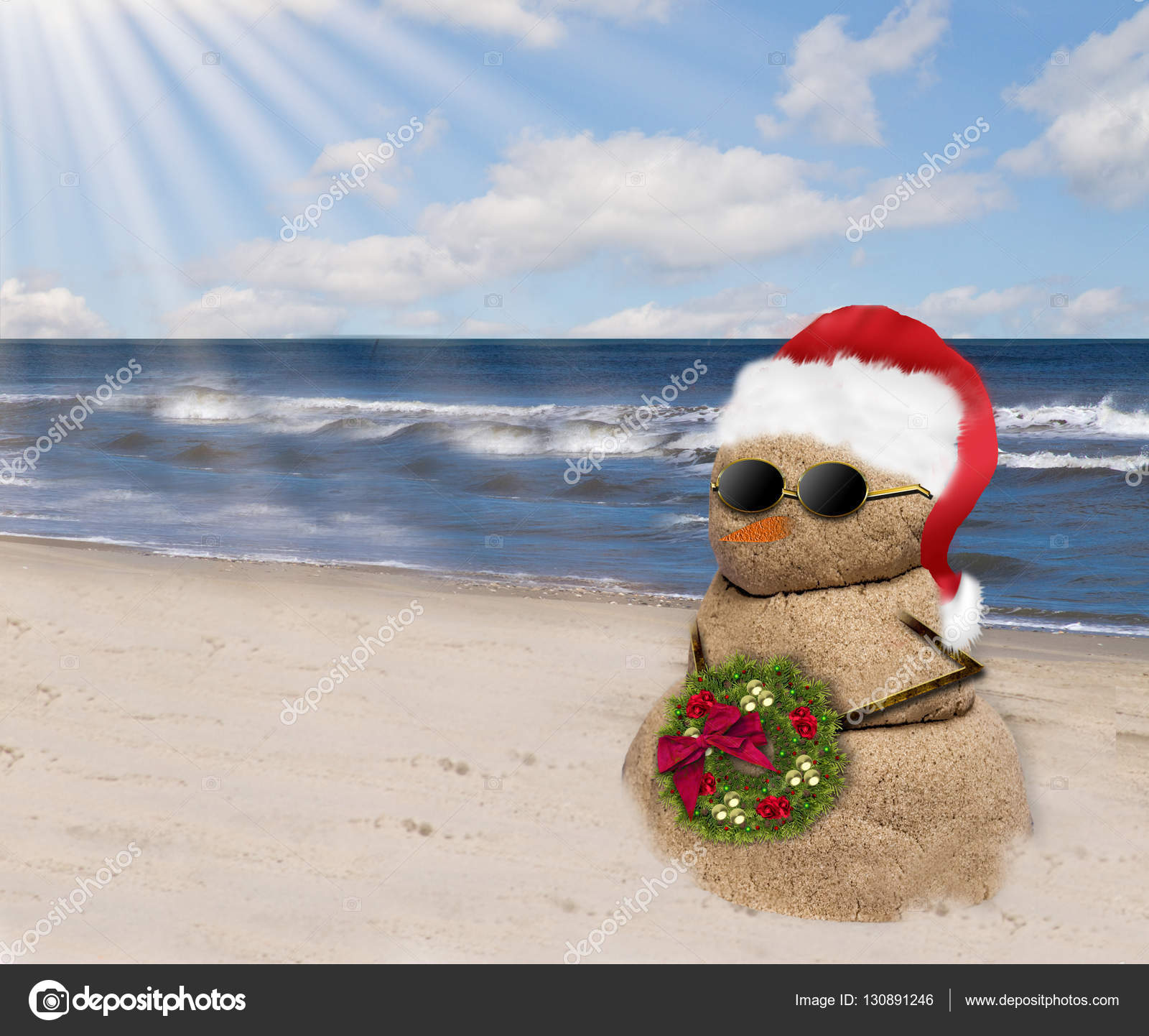 Bonhomme De Neige établie De Sable Sur La Plage De Port