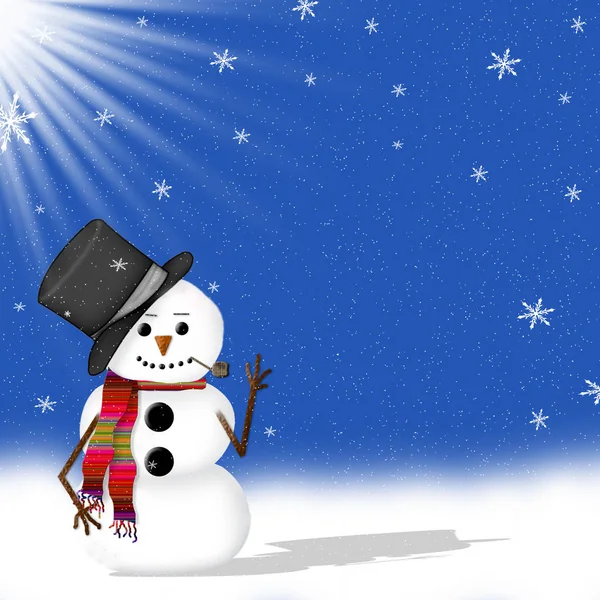 Sneeuwpop met cilinderhoed in sneeuwstorm (afbeelding) — Stockfoto