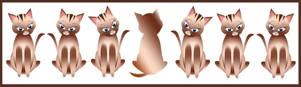 Kitty katter i lineupen - grafisk - brun toning — Stockfoto