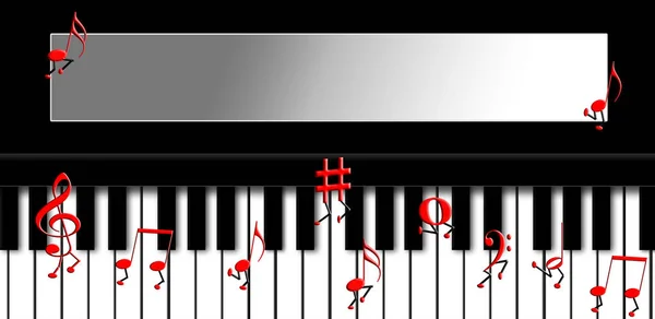 Piano Keyboard with Music Notes Running across keyboard — Stock Photo, Image