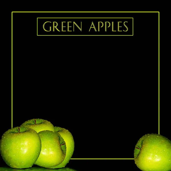 Wet Green Apples Background and Text