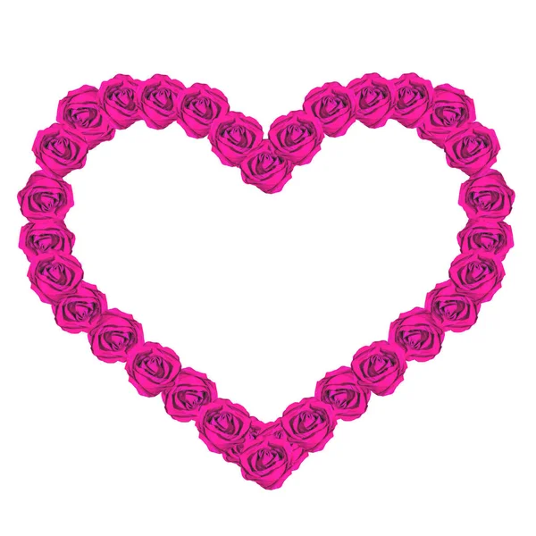 Καρδιά σε ξύλινο πλαίσιο με φούξια ροζ τριαντάφυλλα — Φωτογραφία Αρχείου
