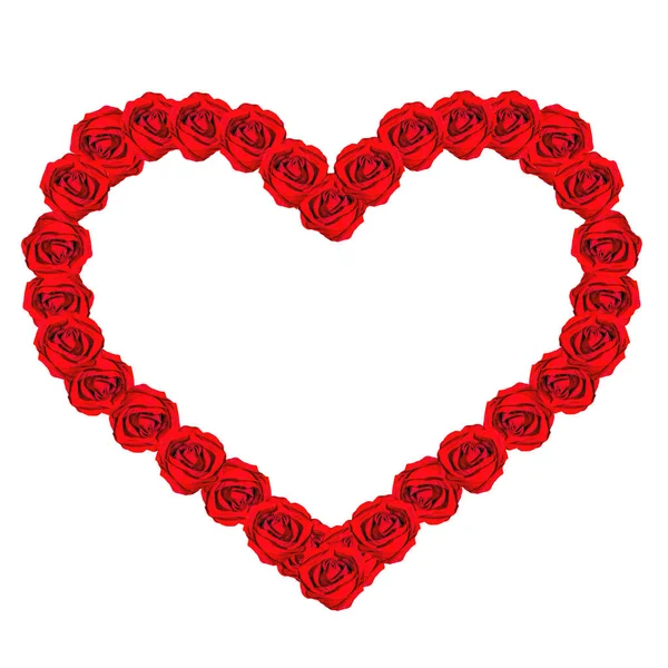 Καρδιά σε ξύλινο πλαίσιο με κόκκινα τριαντάφυλλα — Φωτογραφία Αρχείου