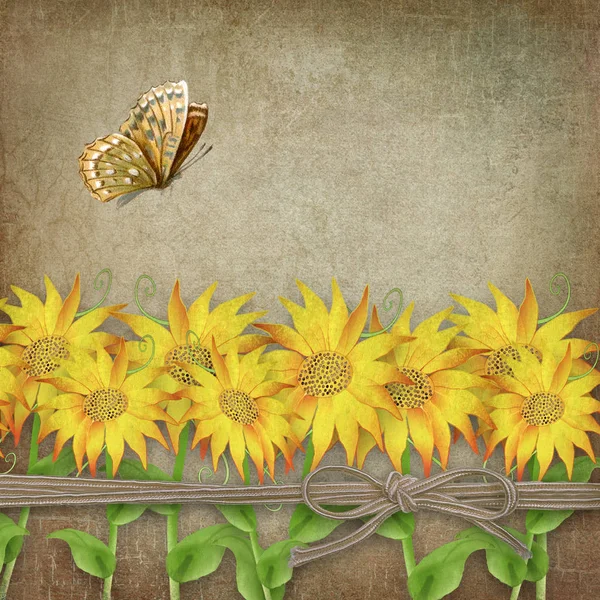 Sunflower Background Butterfly — Stock Photo, Image