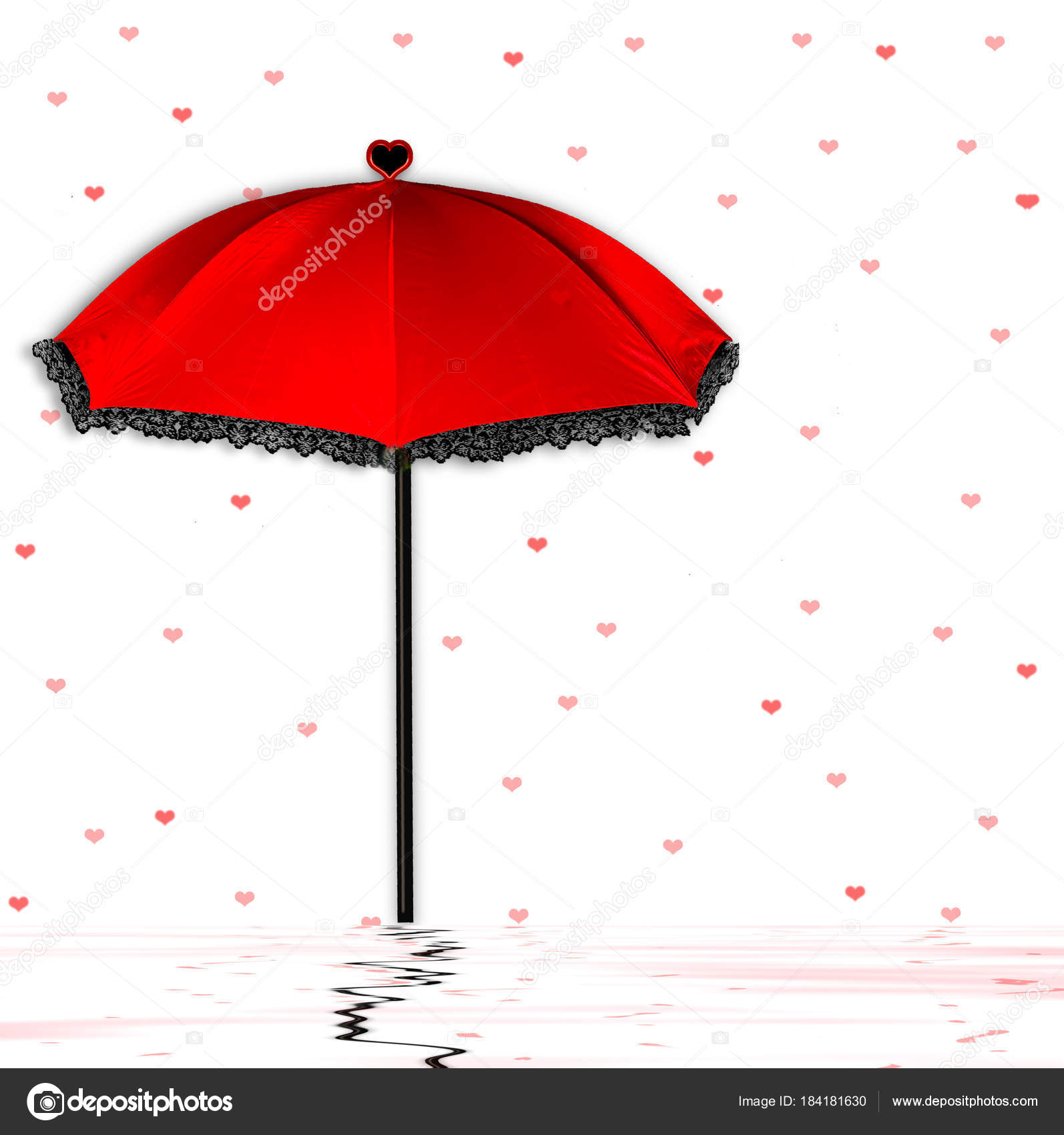 Fun Background With Red And Black Unbrella With Tiny Red Hearts Floating Around It And Below Water With Reflections Il Ration Background Fun Background With Red And Black Unbrella With Tiny Red Hearts Floating Around It And Below Water With Reflections Il Ration Background