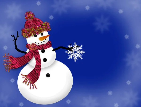 Happy Snow Lady Vestindo Trajes Inverno Incluindo Chapéu Malha Cachecol — Fotografia de Stock