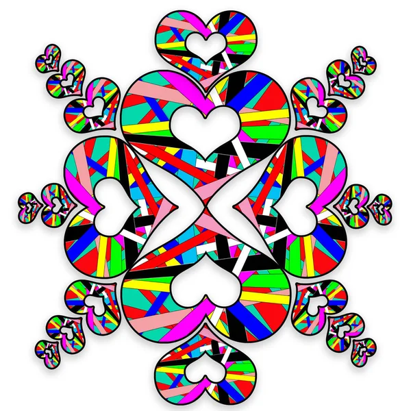 Γεωμετρικές Γραφικές Απεικονίσεις Hearts Kaleidoscope Αφηρημένη Και Έντονα Έντονα Χρώματα — Φωτογραφία Αρχείου