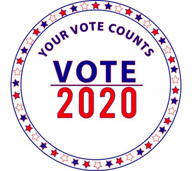 2020 'de Çember Amerikan Oyları, oyunuz sayılıyor, grafik illüstrasyon. Yıldızlı kırmızı beyaz ve mavi.
