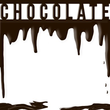 Çikolatanın üstten damlayan grafiksel kare görüntüsü ve çikolata ağır bir şekilde görüntünün üstüne yerleştirilmiş.