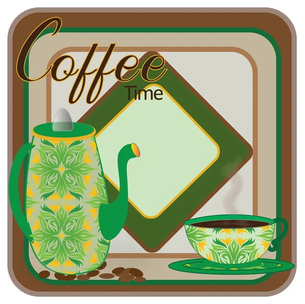 Illustrazione Quadrata Immagine Grafica Verde Giallo Marrone Con Testo Coffee — Foto Stock