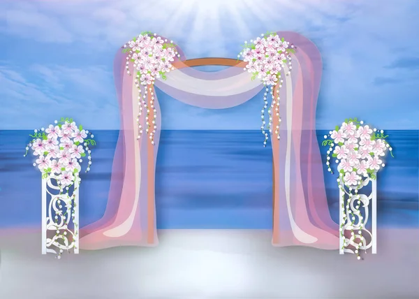 Graphic Wedding Arch Image View Ocean Sand Blue Skies Sun — Stockfoto