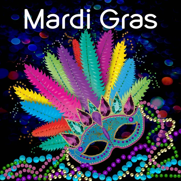 Mardi Gras Poster Bright Vivid Colors Used Ornate Mask Faux — Stock Photo, Image