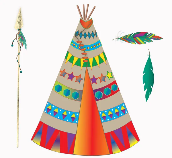 Grafická Ilustrace Amerického Indického Indiánského Týpí Mnoha Barvách Další Grafikou — Stock fotografie