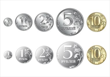 Set of Russian coins rouble clipart