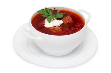 Paket kavanoz beyaz bitti izole kırmızı borsch