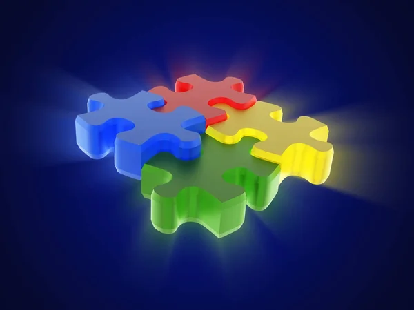 Multi-coloured puzzle on blue background — Stock Photo, Image