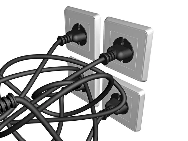 Cable eléctrico 3D conectado a un enchufe — Foto de Stock
