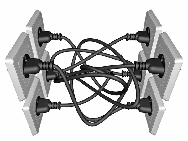 3D ηλεκτρικό καλώδιο συνδεδεμένο σε πρίζα — Φωτογραφία Αρχείου