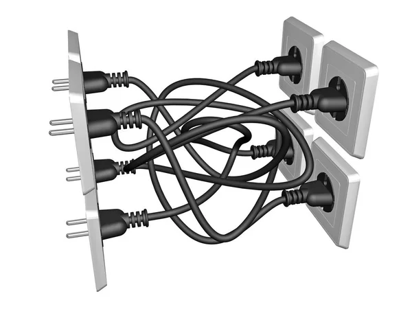 3D ηλεκτρικό καλώδιο συνδεδεμένο σε πρίζα — Φωτογραφία Αρχείου
