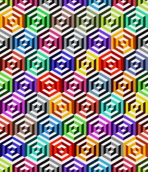 Abstracte isometrische naadloze retro achtergrond - kleurrijke zeshoek — Stockvector