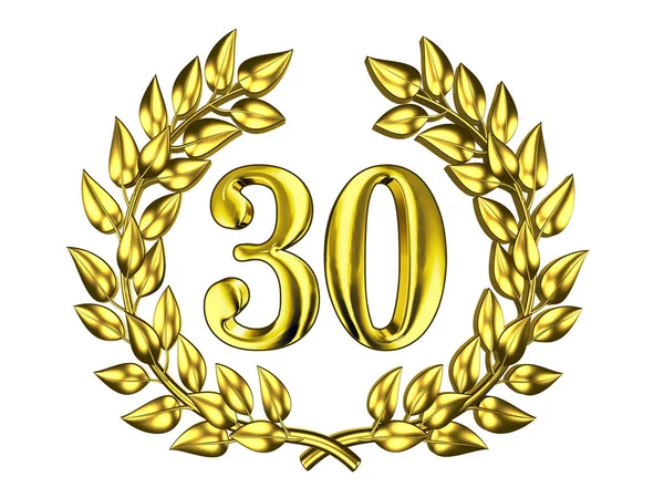 Figura dourada de 30 em uma grinalda de ouro — Fotografia de Stock