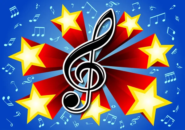 Musical clef on the background of 7 stars — Stock Vector