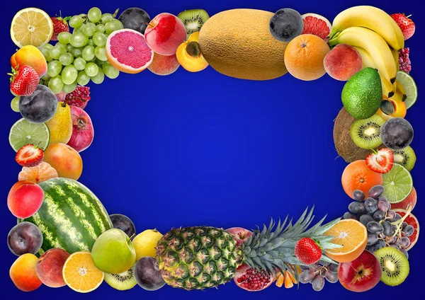 Фон питания - рамка из разнообразных сочных фруктов — стоковое фото