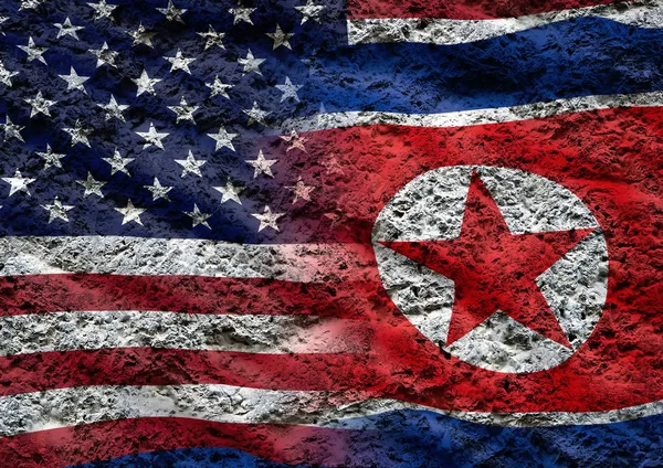 North Korean flag and US flag — Stock Photo, Image