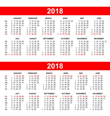 Vektör Avrupa ve ABD takvim kılavuzunda