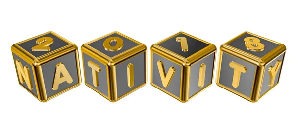 Figure 2018 e l'iscrizione Presepe su cubi d'oro — Foto Stock
