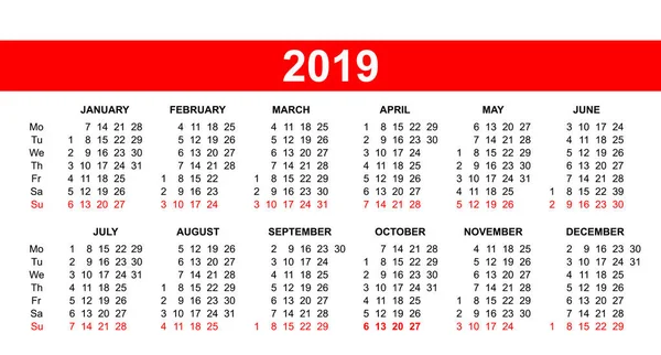 Avrupa takvim kılavuzunda vektör 2019
