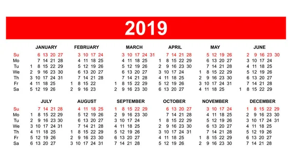Сітка календаря США 2019 у векторному — стоковий вектор