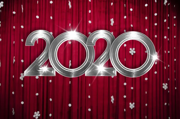2020 inscription on the background of a red velvet curtain and w — ストック写真