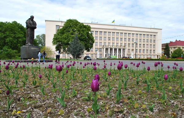 Hoofdvierkant Met Het Monument Van Shevchenko Van Taras Uzhhorod Oekraïne — Stockfoto