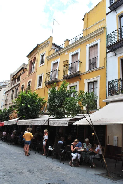 Mała Kawiarnia Świeżym Powietrzu Hiszpanii Sewilla — Zdjęcie stockowe
