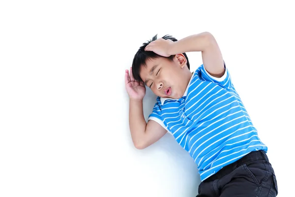 Asian handsome boy have a headache. Isolated on white background — Stock Photo, Image