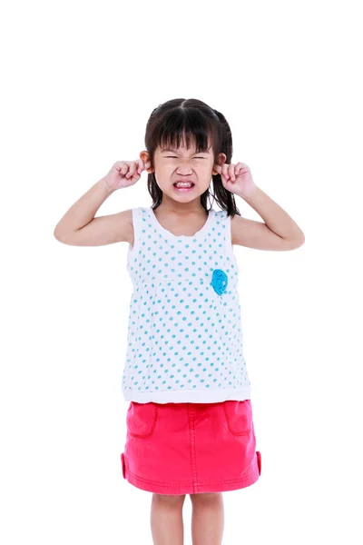 Child putting finger on her ears. Isolated on white background. — Stock Photo, Image