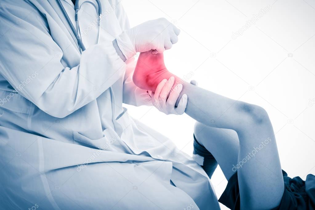 Youth soccer player knee pain, on white background.