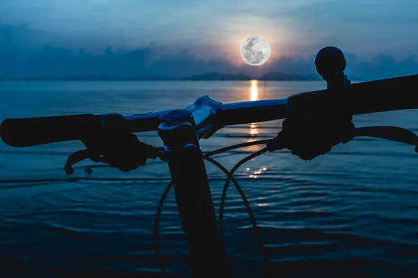 부품 자전거, 해변에서 핸들의 실루엣. 야외에서. — 스톡 사진
