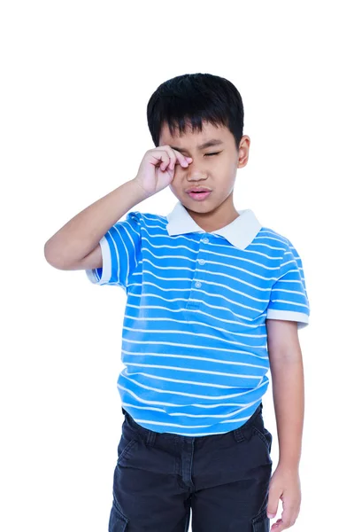 Ból oczu. Azjatycka dzieci cierpiących zmęczenie oczu. Na białym tle na whi — Zdjęcie stockowe