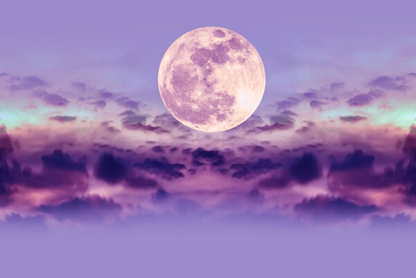 Super moon on purple nature background. Attractive photo of night sky and silhouette of clouds. Outdoor at the nighttime with beautiful full moon. The moon were NOT furnished by NASA.