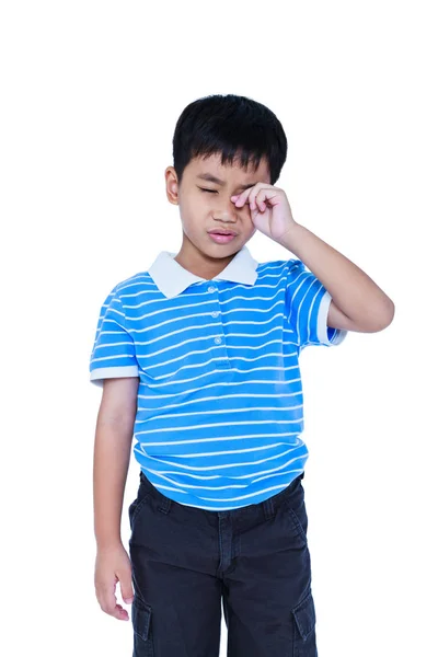 Eyes Pain. Asian child suffering from eyestrain. Isolated on white background. — Stock Photo, Image