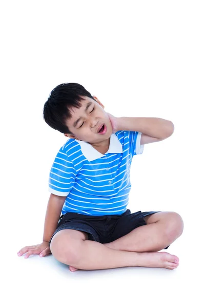 Azjatycki chłopiec przystojny mieć ból szyi. Na białym tle — Zdjęcie stockowe