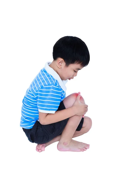 Full body of child injured at knee. Isolated on white background — Stock Photo, Image