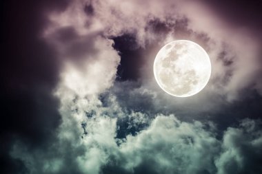 Nighttime sky with cloudy and bright full moon. Outdoor at nighttime. clipart
