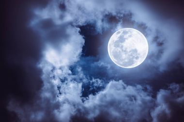 Nighttime sky with cloudy and bright full moon, nature background. clipart