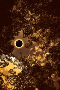 Bilimsel doğal olay. Gökyüzünde parlayan güneş tutulması