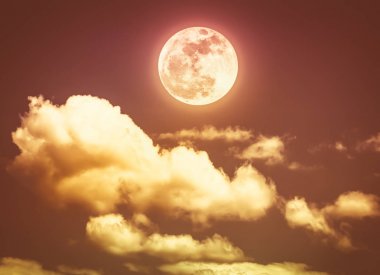 Gece gökyüzü parlak dolunay, serenity doğa arka plan ile. Sepya sesi.