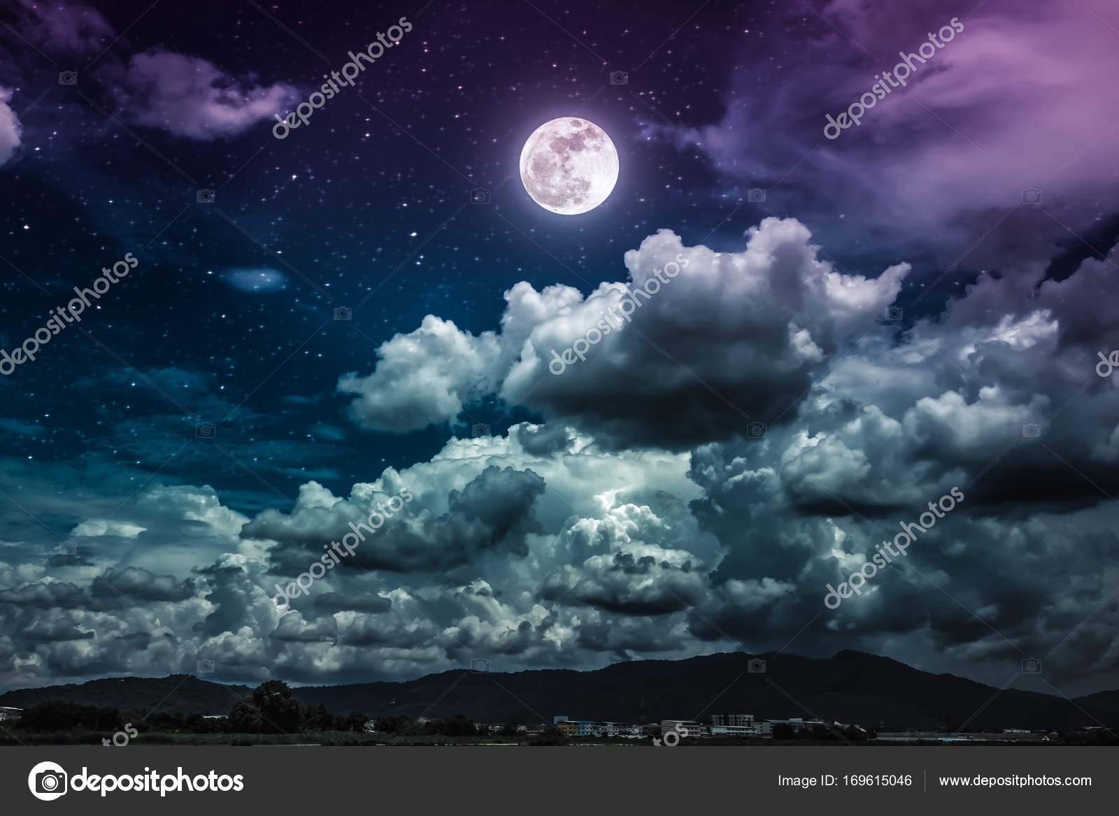 Night Sky With Bright Full Moon And Dark Cloud Serenity Nature